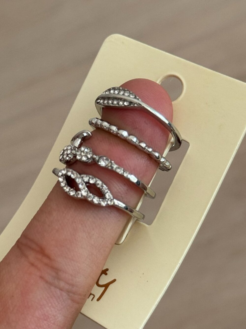Silver Textured Stacking Rings Band Set - Picture 2 of 4